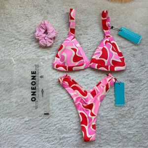 NWT OneOne Swimwear Cupid Crush Pink Camo Bikini SET Limited Edition Valentines